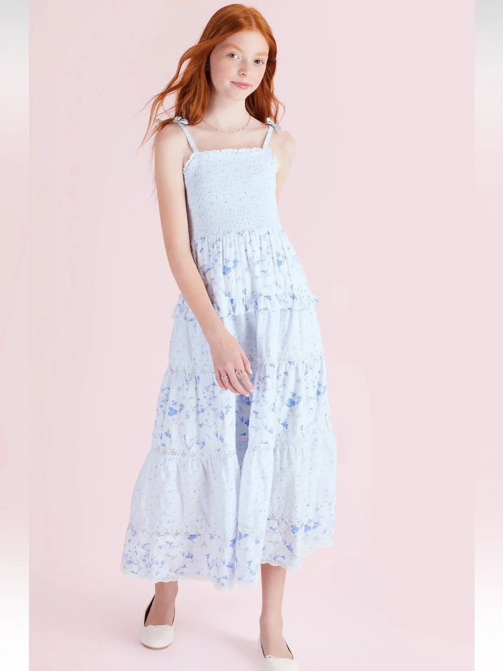 Loveshackfancy girls Stella budding florals tiered maxi dress